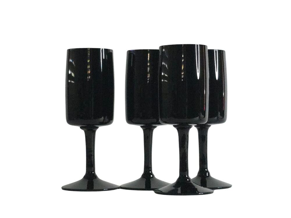 4 Swedish Black Crystal Wine Glasses Bjorkshult Scan by Hans Christian Wagner